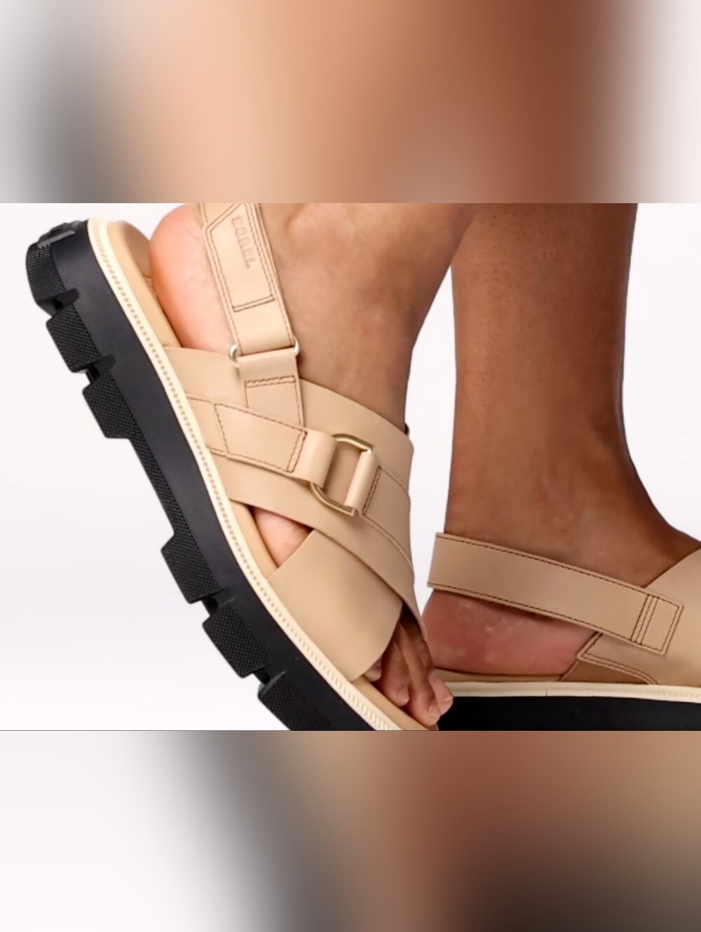 NWOB Sorel Rein CB Criss Cross Sandal Honest Beige/Black 7.5